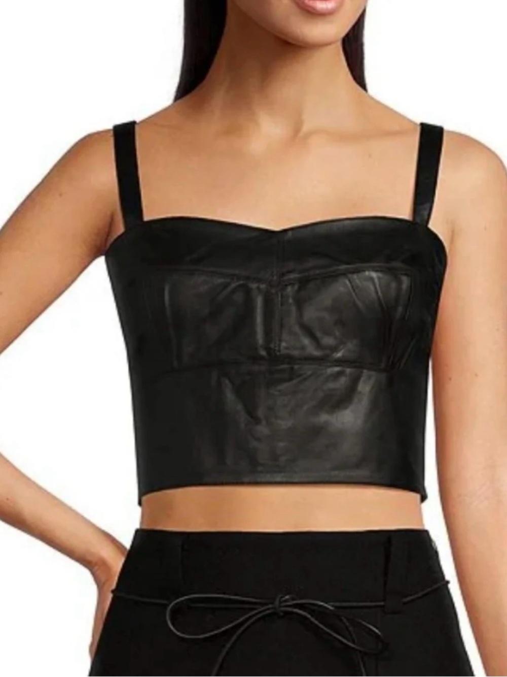 Black Faux Leather Crop Bustier Top - Women